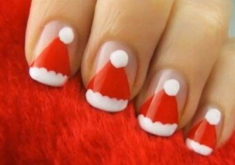 Manicura navideña: Gorro de Santa Claus